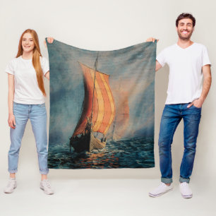 Couverture Polaire Bateau viking naviguant sur mer/océan dans le brou