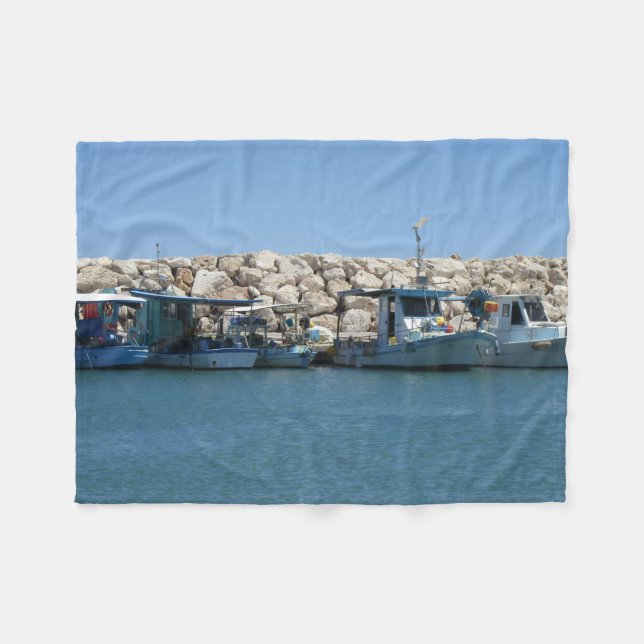 Couverture Polaire Bateaux de pêche méditerranéens en Blue Sea Design (Devant (Horizontal))