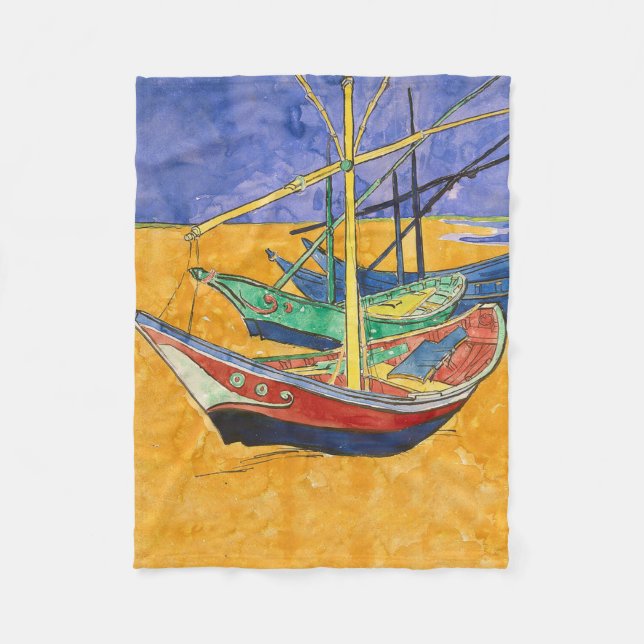 Couverture Polaire Bateaux de Van Gogh Impressionnisme Plage (Devant)