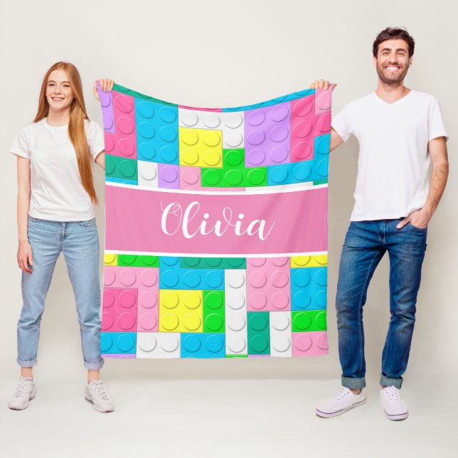 Couverture Polaire Bâtiment Pastel Rose Blocs Fille Personnalisée (En situation)
