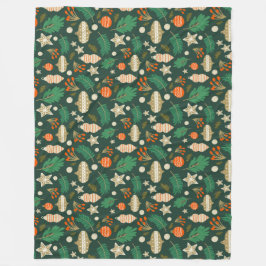Couverture Polaire Baubles de Noël et vert du feuillage d'hiver