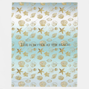 Couverture Polaire Beach Gold Sea Shells Aqua Blue Ombre