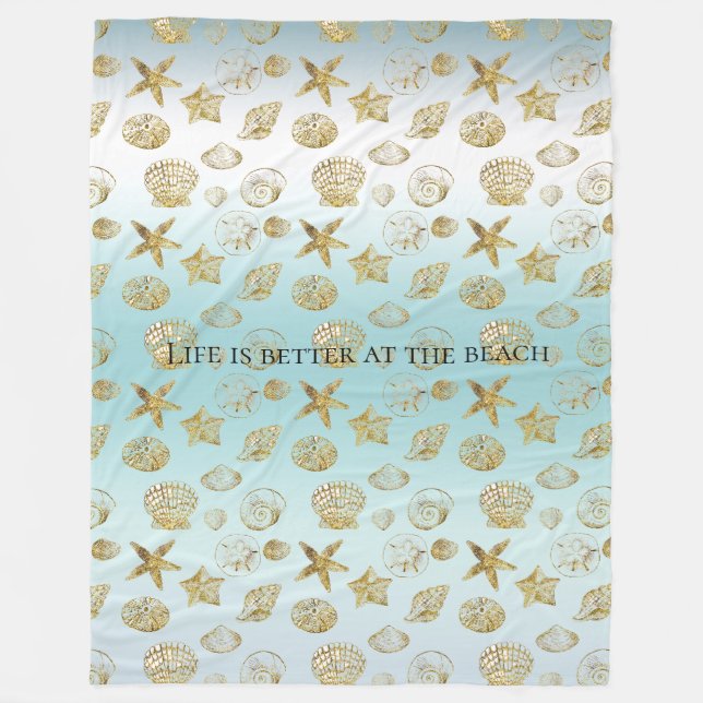 Couverture Polaire Beach Gold Sea Shells Aqua Blue Ombre (Devant)