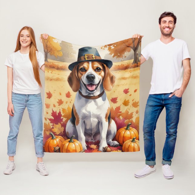 Couverture Polaire Beagle À L'Automne Feuille L'Art Thanksgiving (En situation)