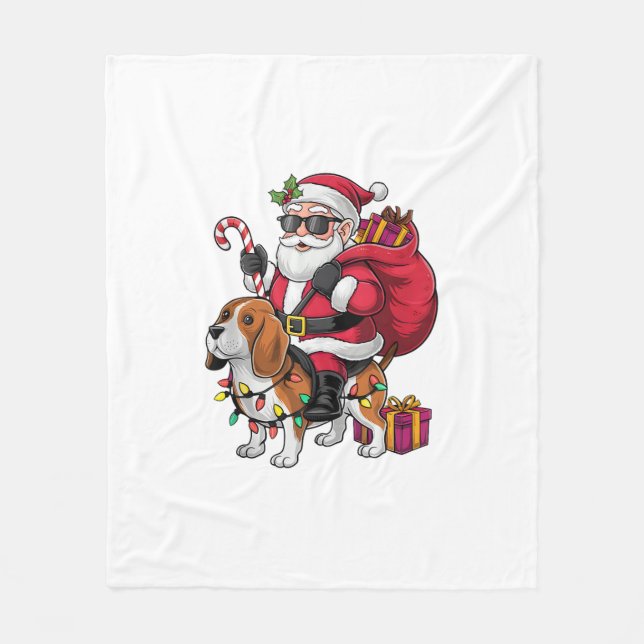 Couverture Polaire Beagle Chien Xmas Éclairage Père Noël équitation B (Devant)