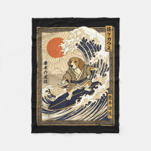 Couverture Polaire Beagle japonais surf kanagawa vague drôle samouraï