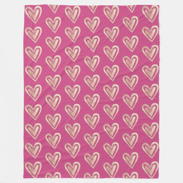 Couverture Polaire Beau Coeurs d'or rose et Rose (Devant)