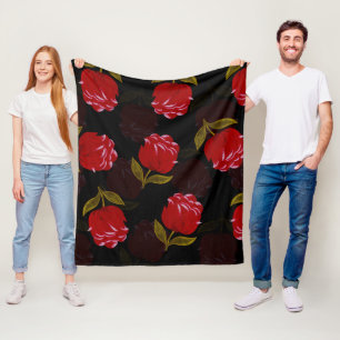 Couverture Polaire Beau motif de broderie de roses rouges translucide
