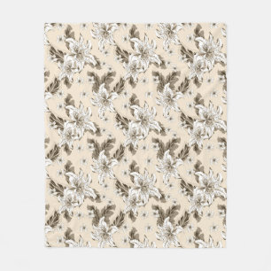 Couverture Polaire Beau motif de fleurs brun clair