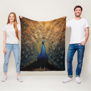 Couverture Polaire Beau paon bleu or