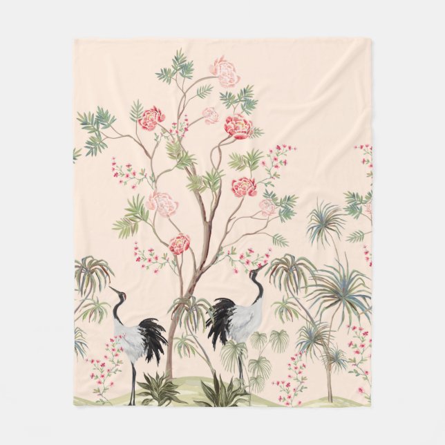 Couverture Polaire Beau papier peint exotique chinoiserie. Main dessi (Devant)