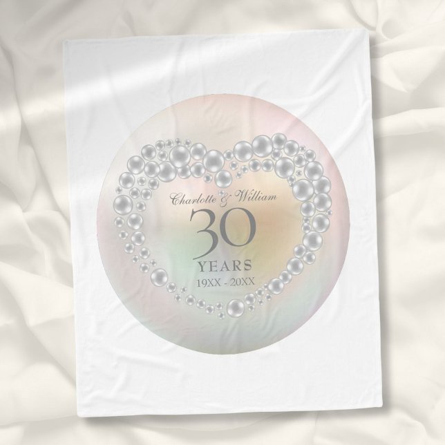 Couverture Polaire Beau Pearl Heart 30e anniversaire de Mariage (Beautiful Pearl Heart 30th Wedding Anniversary Fleece Blanket)