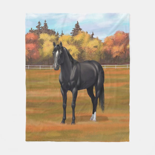 Couverture Polaire Beau Stallion Cheval du Quartier Noir (Devant)