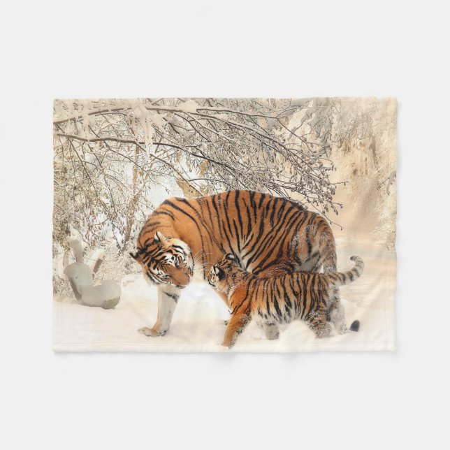 Couverture Polaire Beautiful Tiger with Cub in the Snow (Devant (Horizontal))