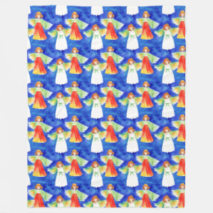 Couverture Polaire Beaux anges gardiens colorés motif aquarelle