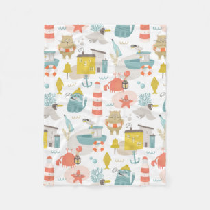 Couverture Polaire Beaux animaux nautiques amusants. Motif Sea kids