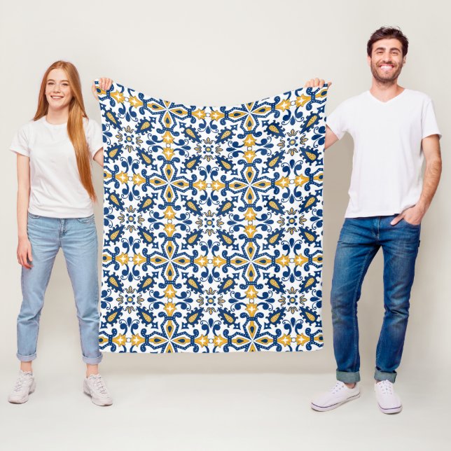 Couverture Polaire 💙 💛 Beaux Azulejos bleus et jaunes,  (En situation)