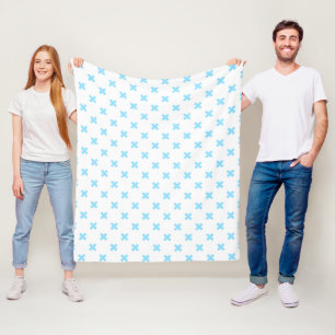 Couverture Polaire Bébé bleu croix coutures sur blanc