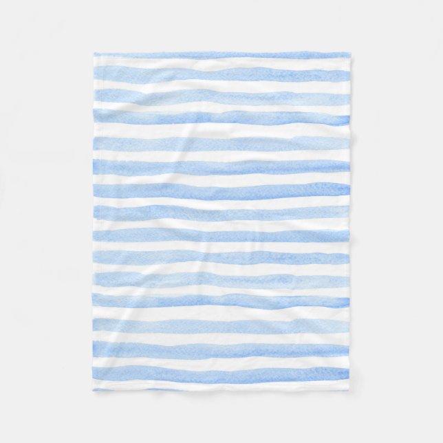 Couverture Polaire Bébé bleu et blanc aquarelle horizontale rayée (Devant)