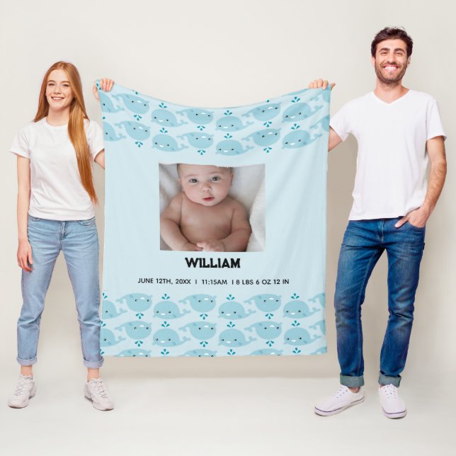 Couverture Polaire Bébé bleu Nom du garçon Date de naissance Statisti (En situation)