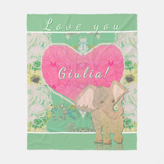 Couverture Polaire Bébé Eléphant Coeur Fleece Blanket (Devant)