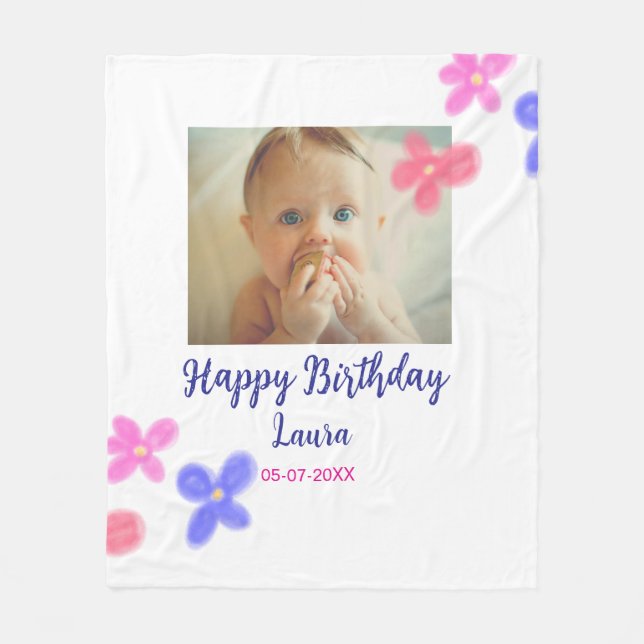 Couverture Polaire Bébé enfants 1er anniversaire ajouter le nom date  (Devant)