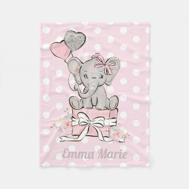 Couverture Polaire Bébé Fille Eléphant rose Parties scintillant en ar (Devant)