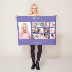 Couverture Polaire Bébé fille Première année Photo Collage Purple