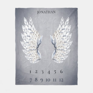 Couverture Polaire Bébé Gray Blue Angel Wings Jalon mensuel