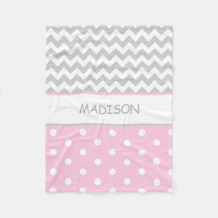 Couverture Polaire Bébé gris rose personnalisé de pois de Chevron