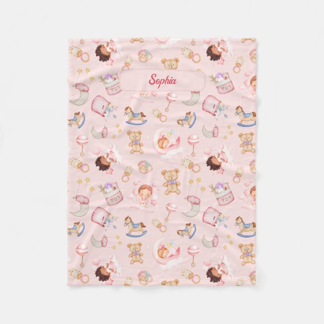 Couverture Polaire Bébé Lune Star Jouets Ours Thème Personnalisé (Devant)