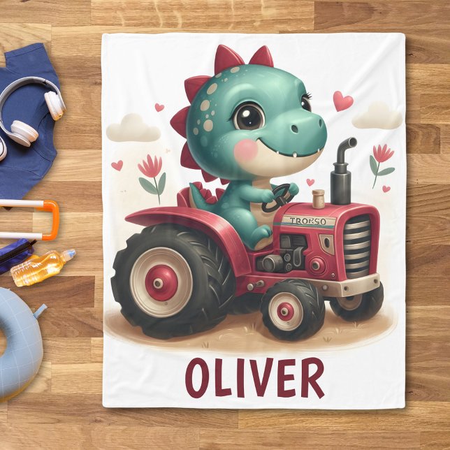 Couverture Polaire Bébé mignon Trex Dinosaur conducteur Tracteur roug (Créateur téléchargé)