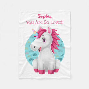 Couverture Polaire Bébé mignon Unicorn Art, Nom et message de l'enfan