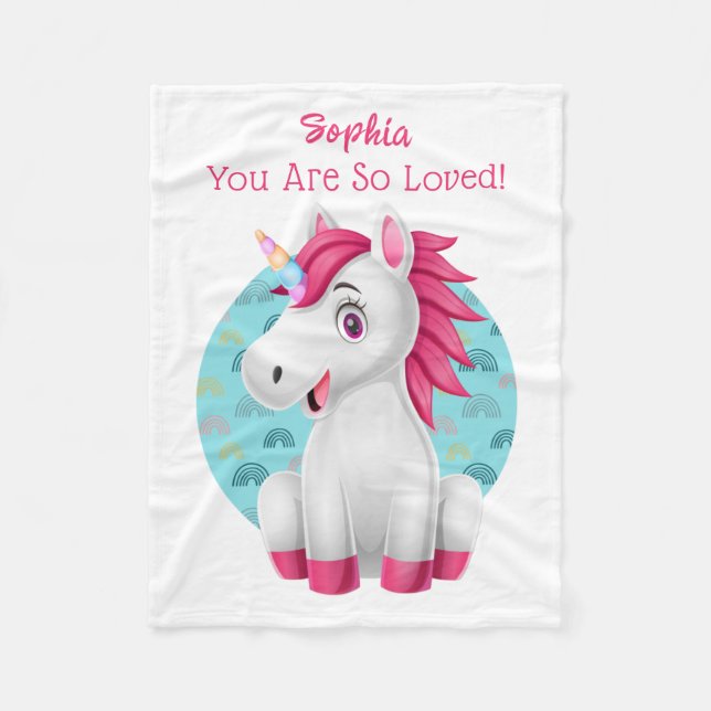 Couverture Polaire Bébé mignon Unicorn Art, Nom et message de l'enfan (Devant)