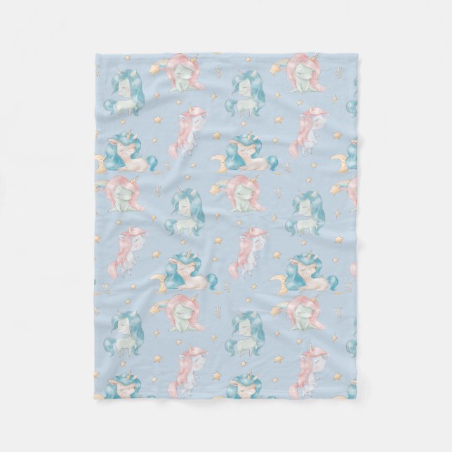 Couverture Polaire Bébé mignon Unicorn rose bleu pastel Nursery Child (Devant)