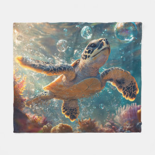 Couverture Polaire Bébé mignonne tortue de mer avec bulles