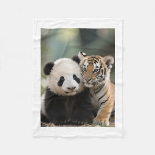 Couverture Polaire Bébé Panda Mignon et Jeune Tigre Faune Bébé Blanke