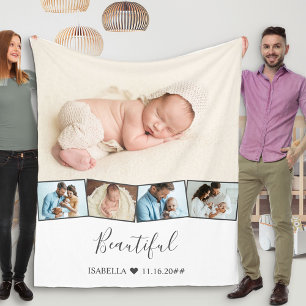 Couverture Polaire Bébé Photo Collage Zigzag Bande photo Blanc