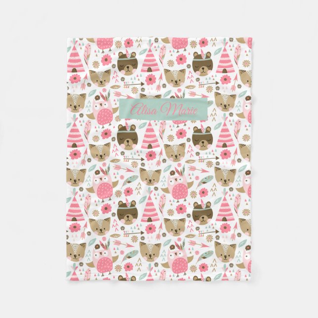 Couverture Polaire Bébé tribal mignon d'animaux (Devant)