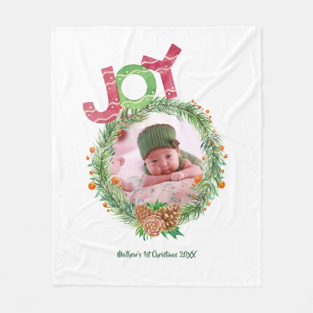 Couverture Polaire Bébés 1er Cadeaux de Noël PHOTO Wreath Keepsaké (Devant)