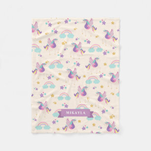 Couverture Polaire Beige  Cute Motif de l'Unicorne arc-en-ciel