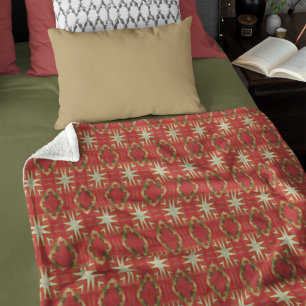 Couverture Polaire Beige Moutarde Vert Marron Rouge Orange Art Tribal