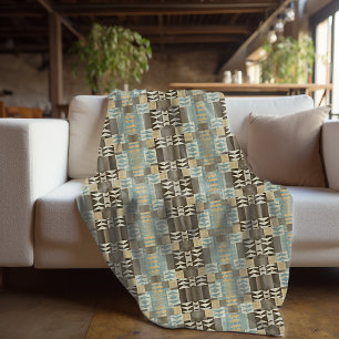 Couverture Polaire Beige Sarcelle Bleu Vert Taupe Marron Motif Tribal
