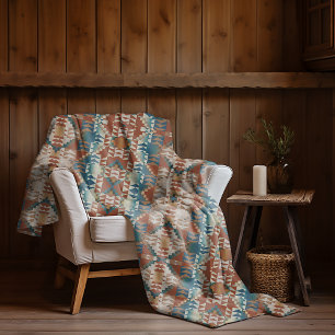 Couverture Polaire Beige Taupe Rouge Brun Bleu Canard Bleu Motif d'Ar