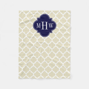 Couverture Polaire Beige, White Moroccan #5 Navy 3 Initial Monogram