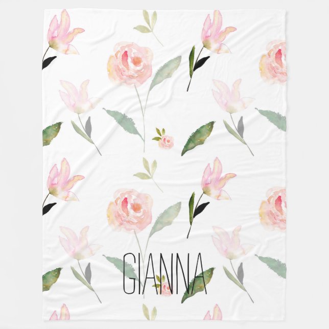 Couverture Polaire Belle Aquarelle Florale Rose (Devant)