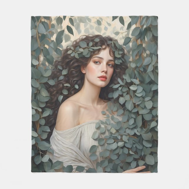 Couverture Polaire Belle Femme parmi les Feuilles eucalyptus (Devant)