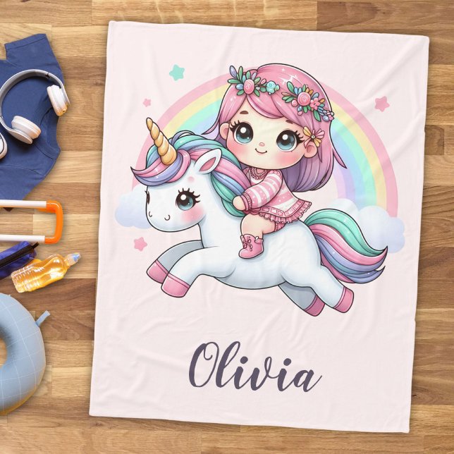 Couverture Polaire Belle fille bébé sur Unicorn (Créateur téléchargé)