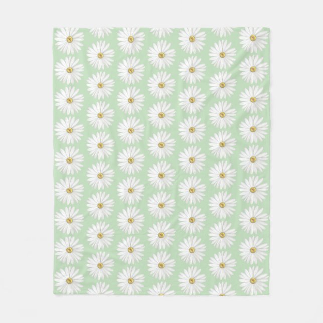 Couverture Polaire Belle Fleur marguerite sur Vert clair (Devant)