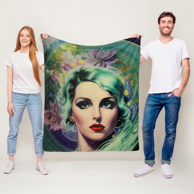 Couverture Polaire Belle Lavande & Green Retro Style Space Woman (En situation)